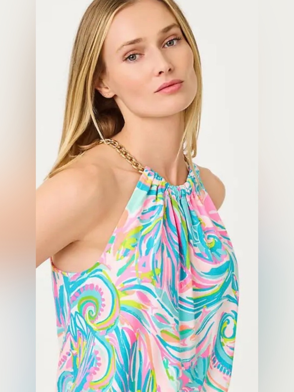 Lilly Pulitzer Pink & Turquoise Chain-Halter Top XS